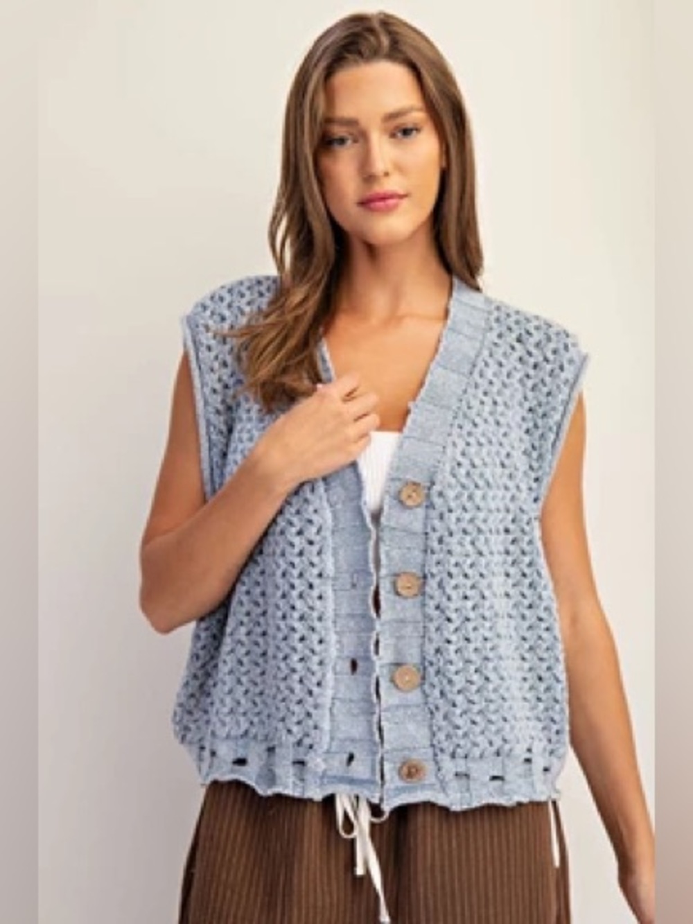 Ee:some Denim Color Button Sleeveless Cardigan
